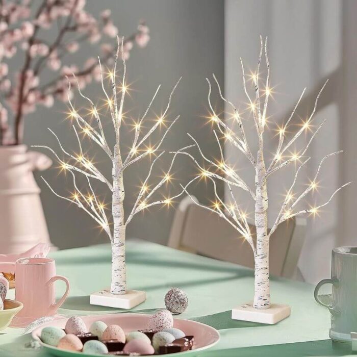 2FT Lighted Birch Tree with 24 Warm White LED  Fairy Lights – Battery Powered Christmas Decoration  with Timer, Indoor Home Decor - Image 2