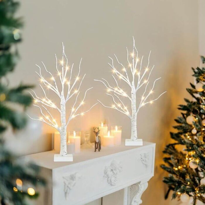 2FT Lighted Birch Tree with 24 Warm White LED  Fairy Lights – Battery Powered Christmas Decoration  with Timer, Indoor Home Decor - Image 9