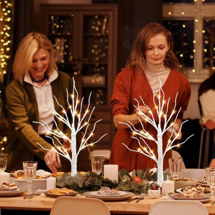 2FT Lighted Birch Tree with 24 Warm White LED  Fairy Lights – Battery Powered Christmas Decoration  with Timer, Indoor Home Decor - Image 8