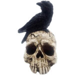 Skull Halloween Home Decor , Gothic Crow on Skull Statue, Resin Raven Perched on Skeleton Figurine