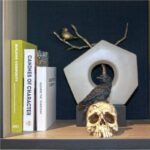 Skull Halloween Home Decor , Gothic Crow on Skull Statue, Resin Raven Perched on Skeleton Figurine - Image 6