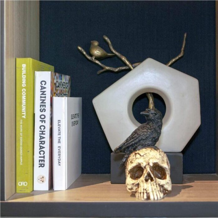 Skull Halloween Home Decor , Gothic Crow on Skull Statue, Resin Raven Perched on Skeleton Figurine - Image 6