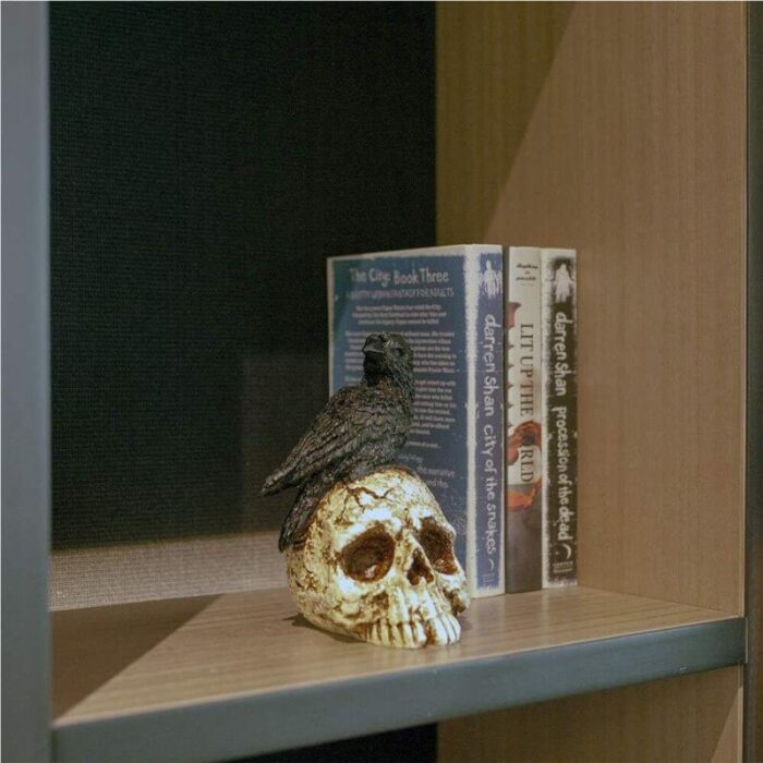 Skull Halloween Home Decor , Gothic Crow on Skull Statue, Resin Raven Perched on Skeleton Figurine - Image 7