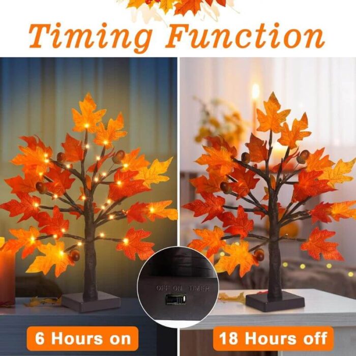 1.5 - 2FT Lighted Maple Tree, Thanksgiving Artificial Fall Tree with  36 LED Warm White Lights, Battery Operated with  Timer, Tabletop Thanksgiving Decoration for Indoor  Fall Harvest Home Decor - Image 8
