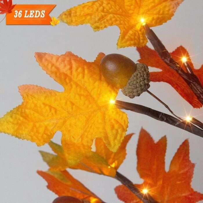 1.5 - 2FT Lighted Maple Tree, Thanksgiving Artificial Fall Tree with  36 LED Warm White Lights, Battery Operated with  Timer, Tabletop Thanksgiving Decoration for Indoor  Fall Harvest Home Decor - Image 7