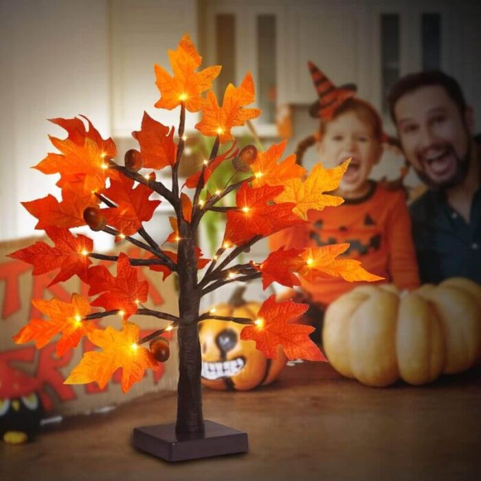 1.5 - 2FT Lighted Maple Tree, Thanksgiving Artificial Fall Tree with  36 LED Warm White Lights, Battery Operated with  Timer, Tabletop Thanksgiving Decoration for Indoor  Fall Harvest Home Decor - Image 6