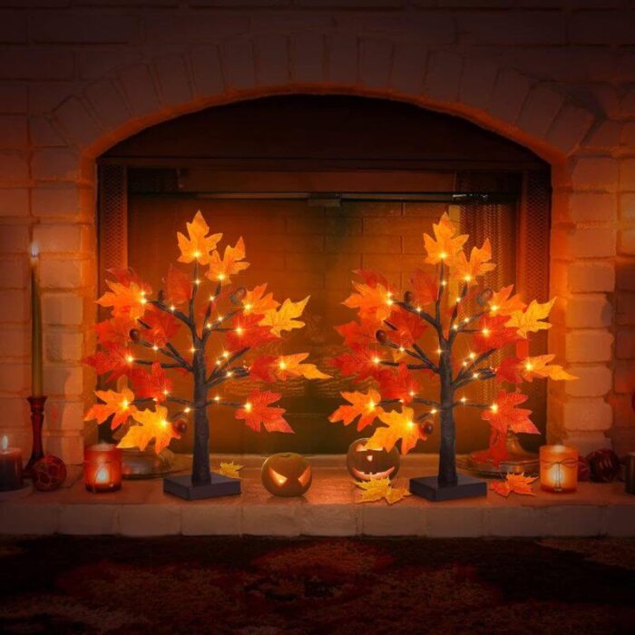 1.5 - 2FT Lighted Maple Tree, Thanksgiving Artificial Fall Tree with  36 LED Warm White Lights, Battery Operated with  Timer, Tabletop Thanksgiving Decoration for Indoor  Fall Harvest Home Decor - Image 4