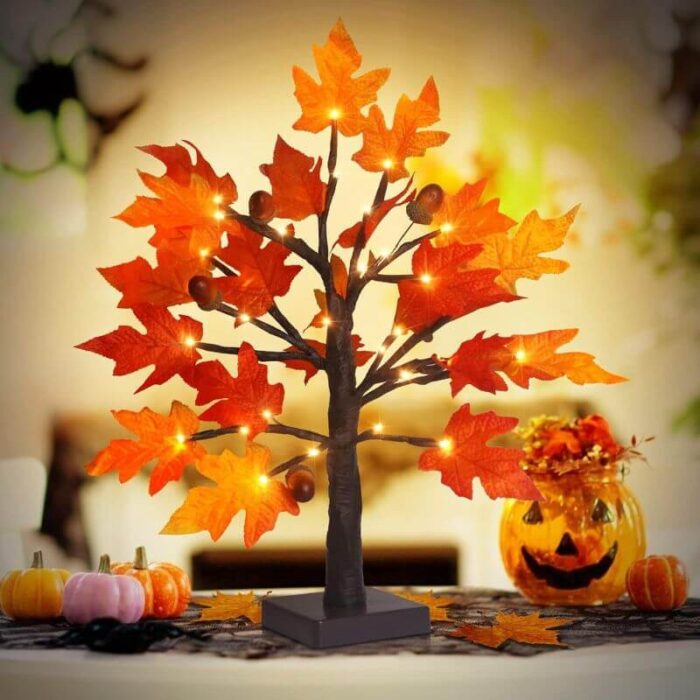 1.5 - 2FT Lighted Maple Tree, Thanksgiving Artificial Fall Tree with  36 LED Warm White Lights, Battery Operated with  Timer, Tabletop Thanksgiving Decoration for Indoor  Fall Harvest Home Decor - Image 2