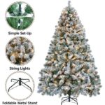 Snow Flocked Artificial Christmas Tree , Full Xmas Tree with 1284 Branch Tips & Foldable Metal Stand - Image 3